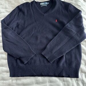 Ralph Lauren Blue V-Neck Sweater with Signature Embroidery